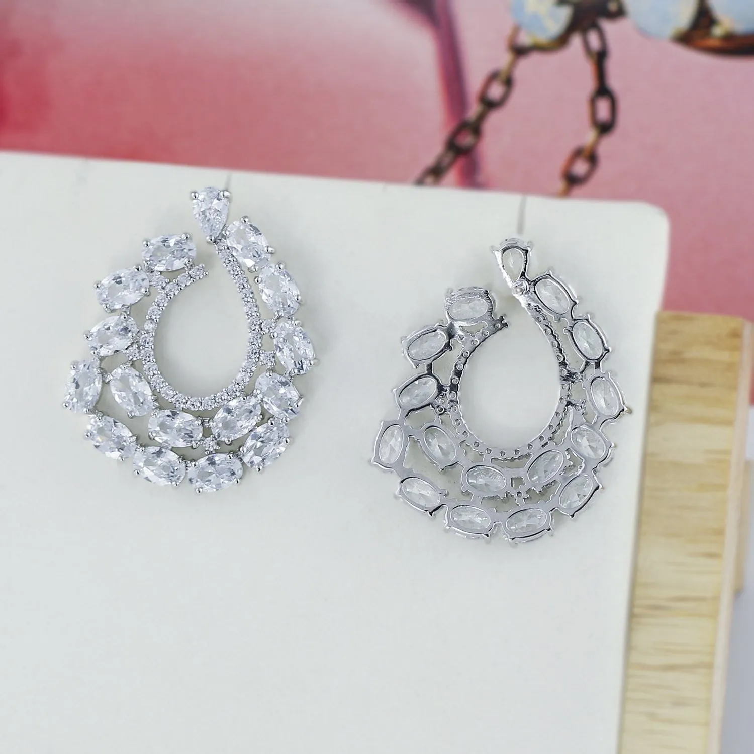 Cubic Zircon CZ Copper Wedding Dangle Wedding Earring  CE10776