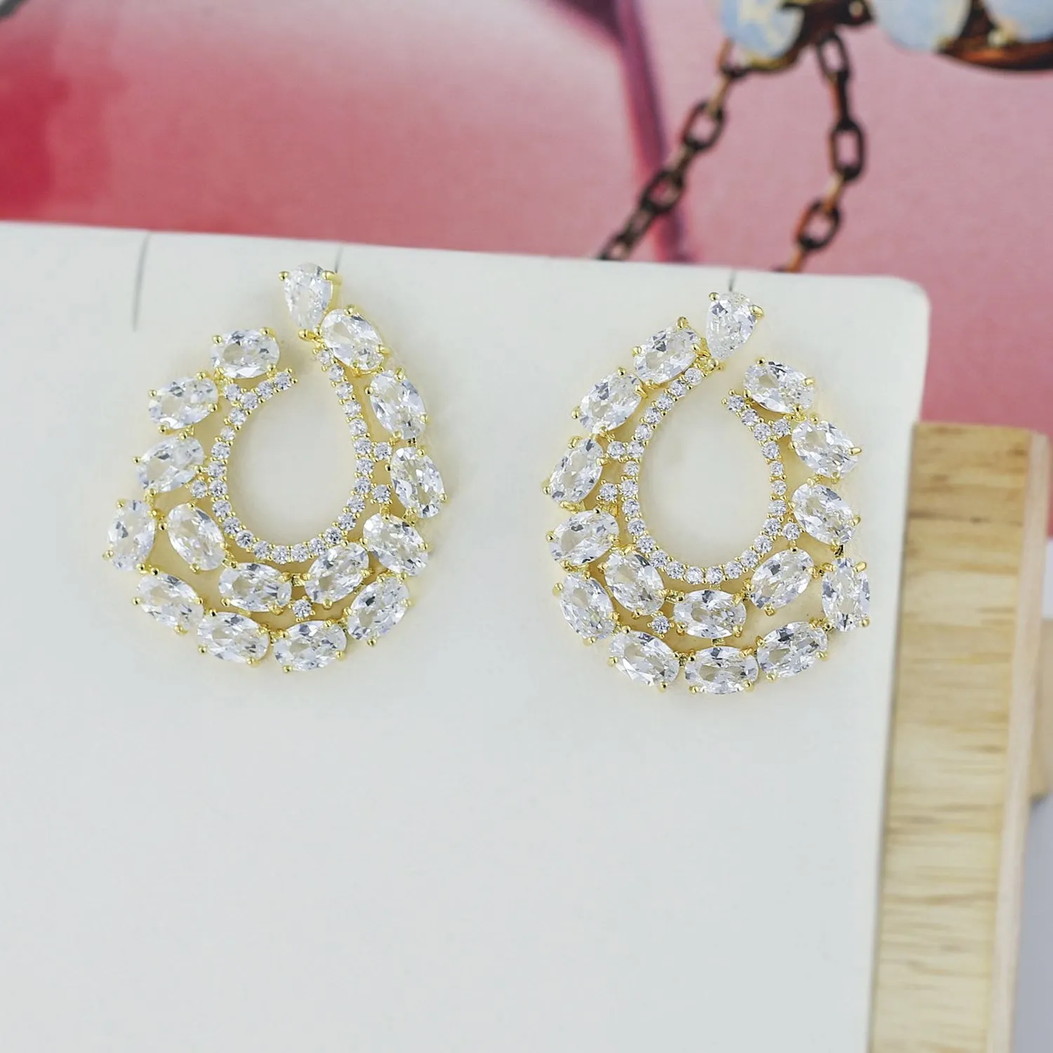 Cubic Zircon CZ Copper Wedding Dangle Wedding Earring  CE10776