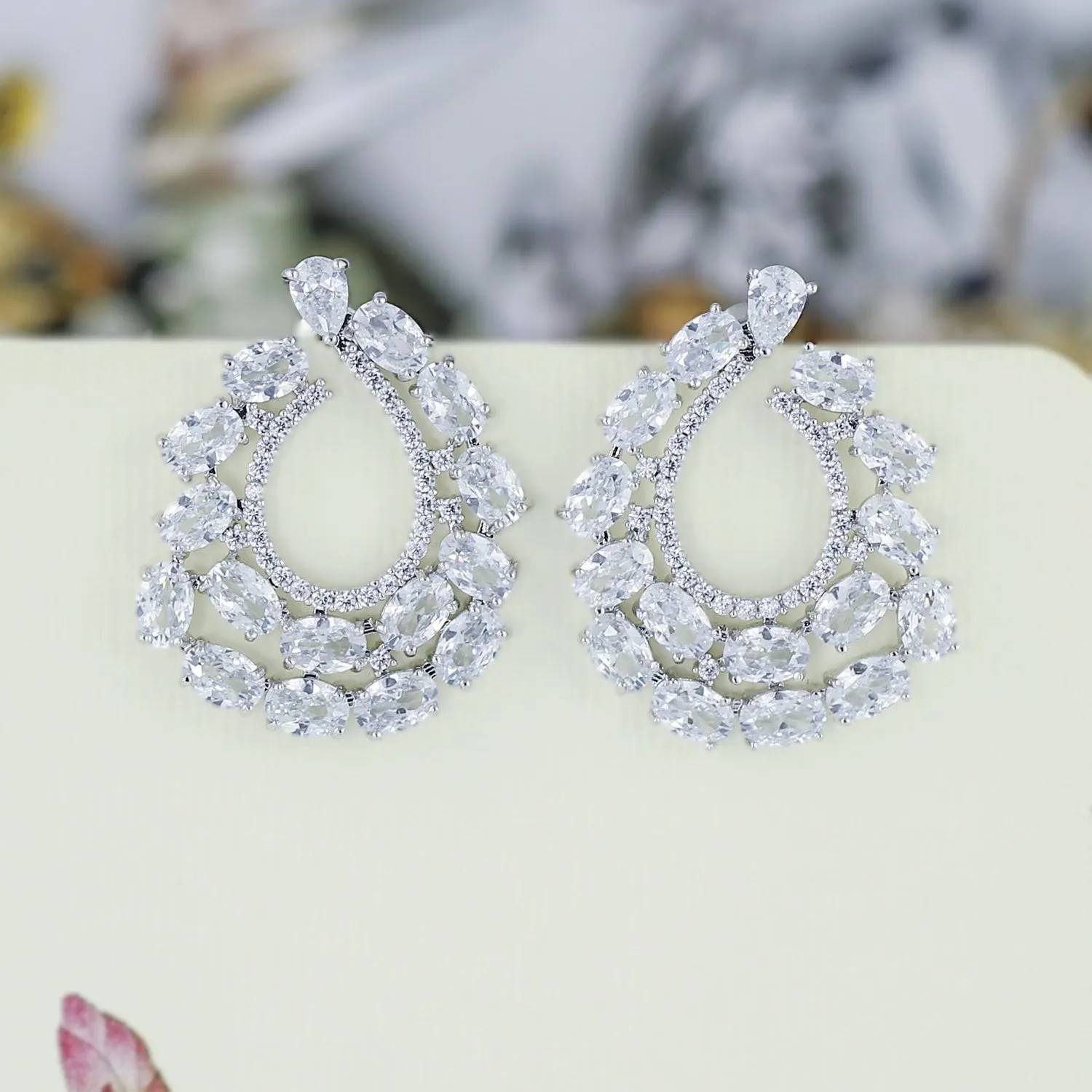 Cubic Zircon CZ Copper Wedding Dangle Wedding Earring  CE10776