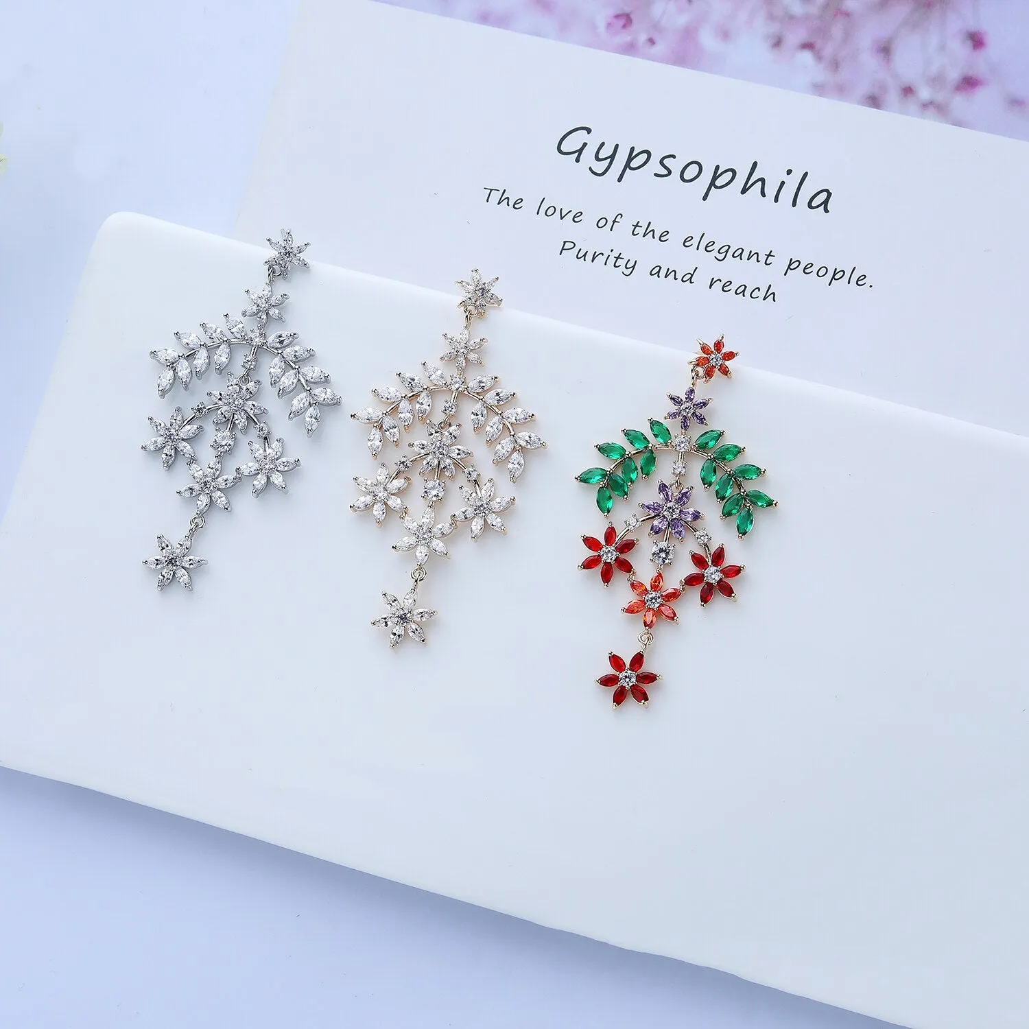 Cubic Zircon CZ Dangle Earrings for Wedding, Crystals Drop Earring for Bride, Women Girl Birthday Party Jewelry CE11426
