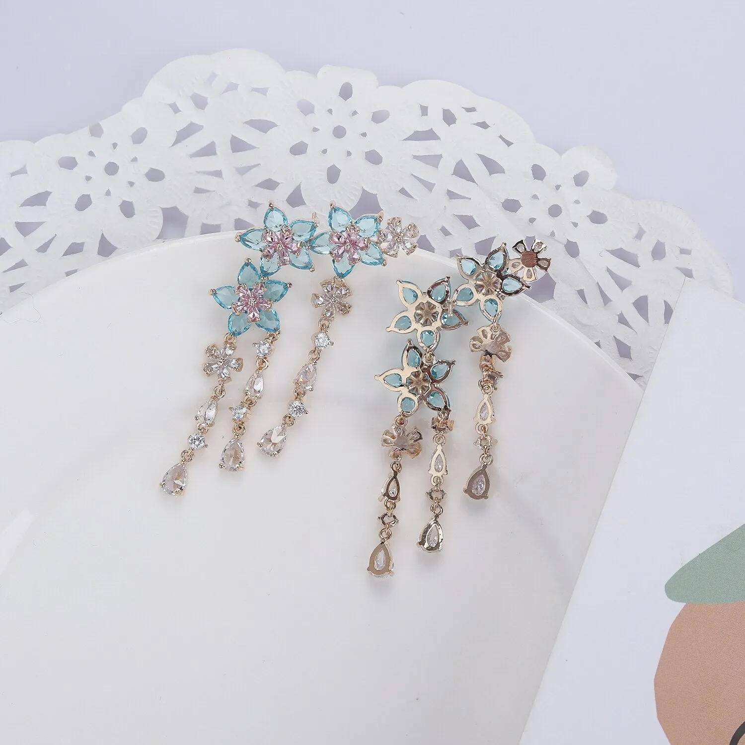 Cubic Zircon CZ Dangle Earrings for Wedding, Crystals Earring for Bridal, Women Girl Birthday Party Jewelry CE11433