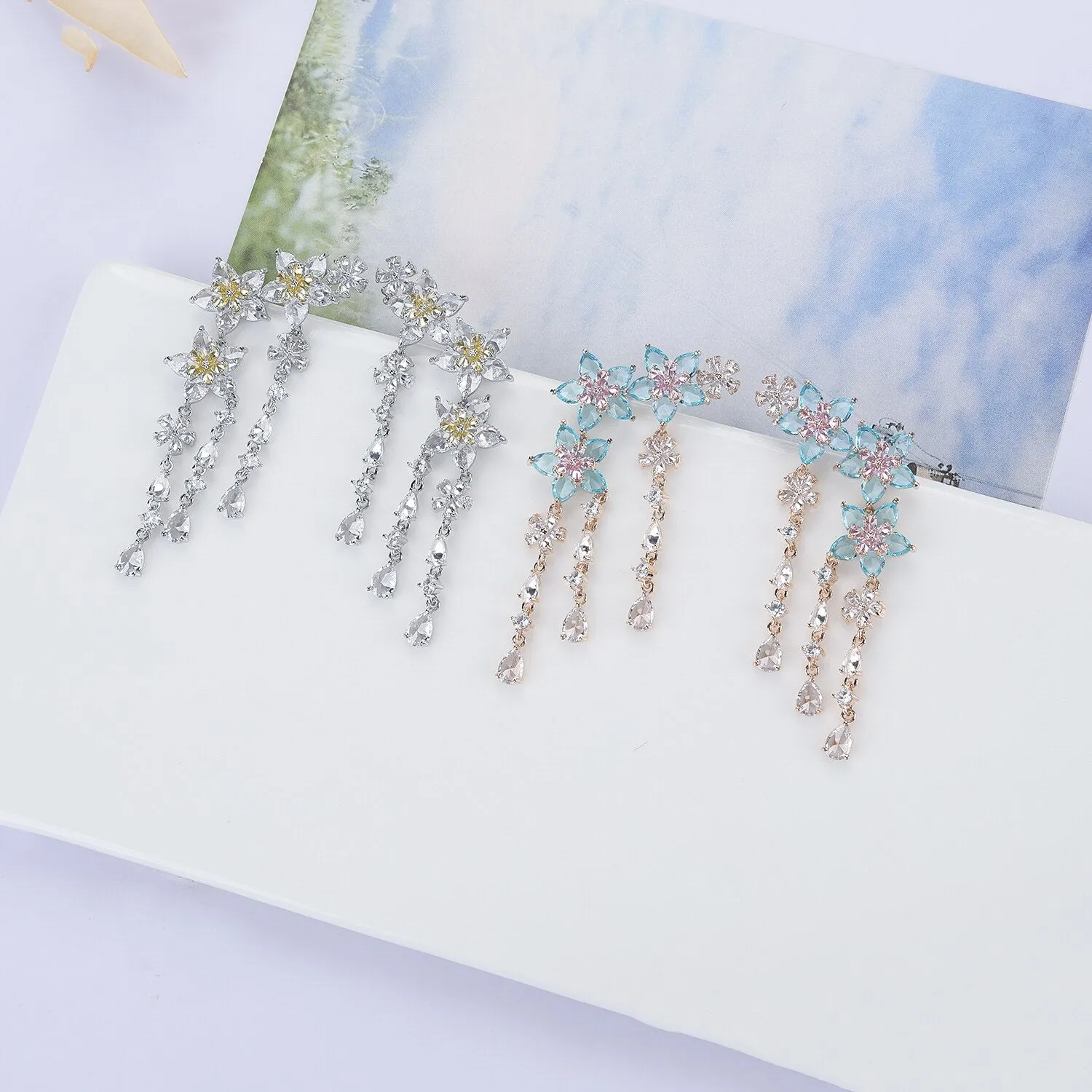 Cubic Zircon CZ Dangle Earrings for Wedding, Crystals Earring for Bridal, Women Girl Birthday Party Jewelry CE11433