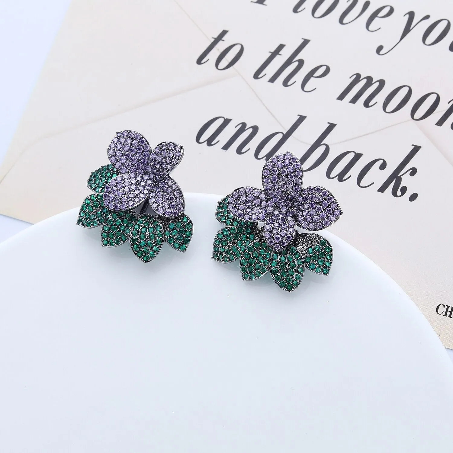 Cubic Zircon CZ Flower Earrings for Wedding, Crystals Earring for Bride, Women Girl Birthday Party Jewelry CE11339