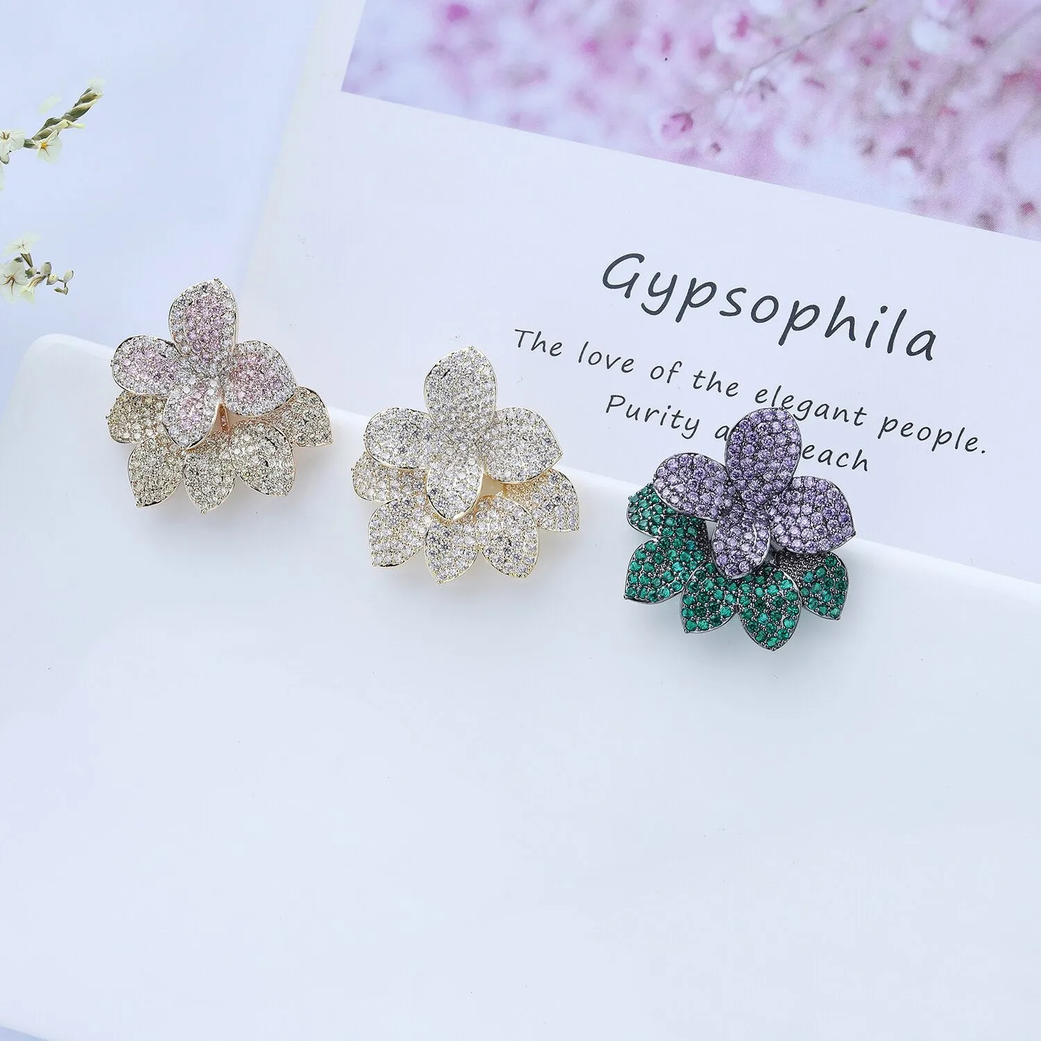 Cubic Zircon CZ Flower Earrings for Wedding, Crystals Earring for Bride, Women Girl Birthday Party Jewelry CE11339