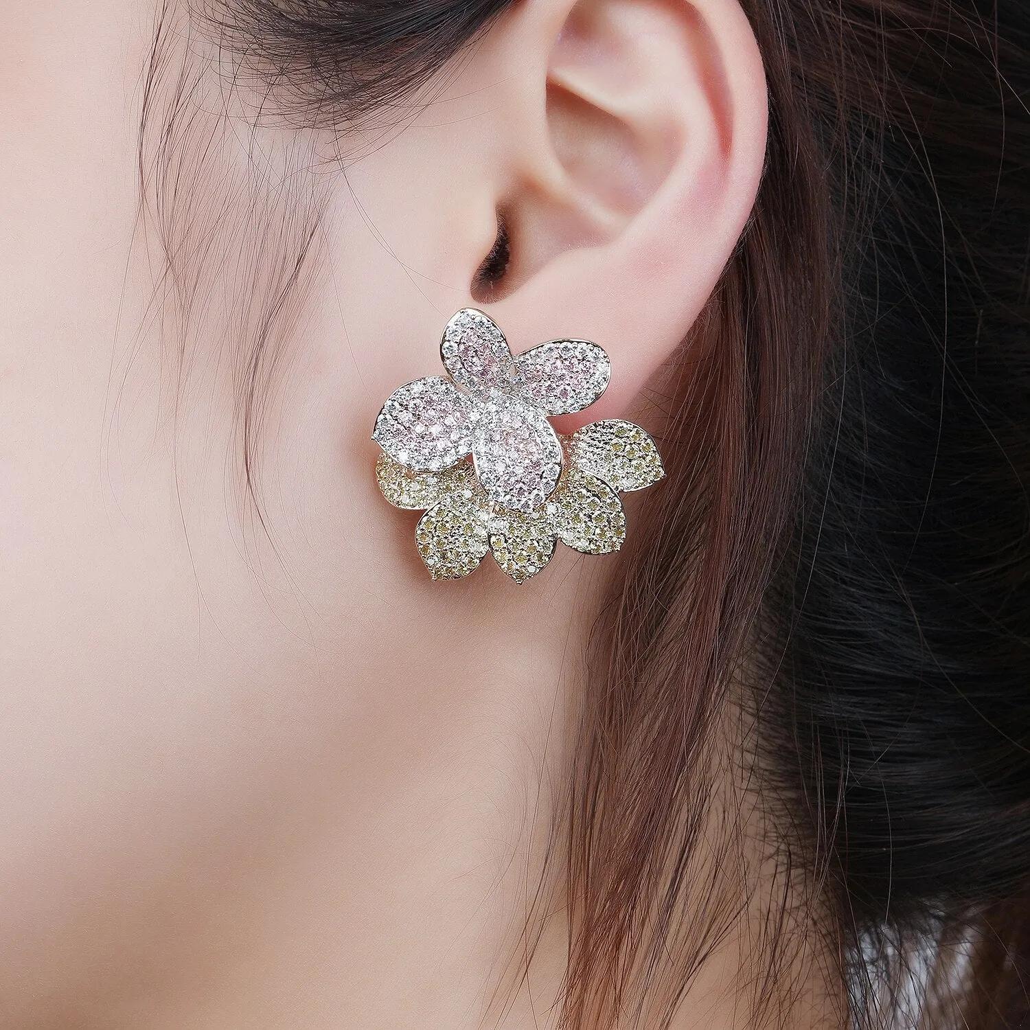 Cubic Zircon CZ Flower Earrings for Wedding, Crystals Earring for Bride, Women Girl Birthday Party Jewelry CE11339