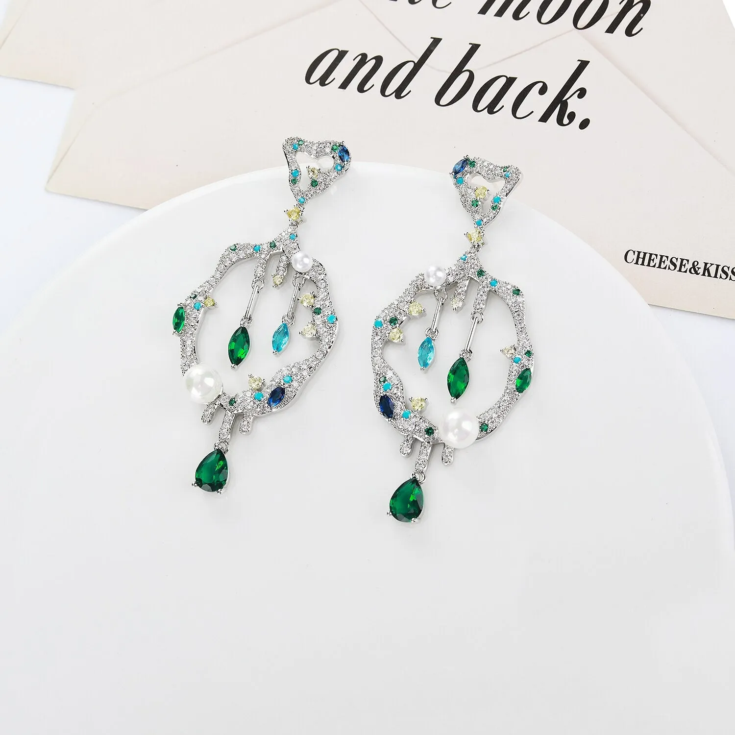 Cubic Zircon CZ Leaves Earrings for Wedding, Crystals Flower Earring for Bride, Women Girl Birthday Party Jewelry CE11460