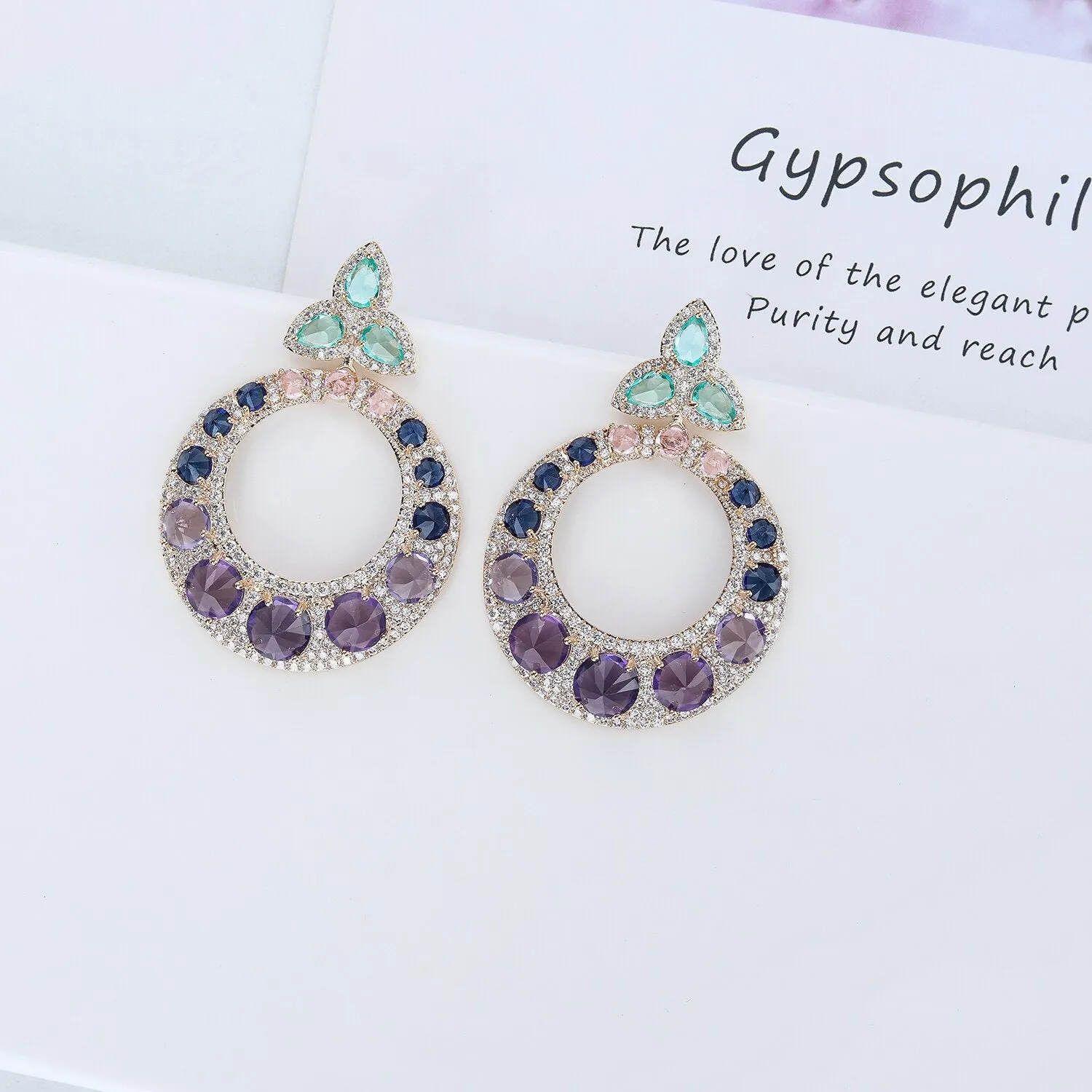 Cubic Zircon CZ Round Earrings for Wedding, Crystals Dangle Earring for Bride, Women Girl Birthday Party Jewelry CE11400
