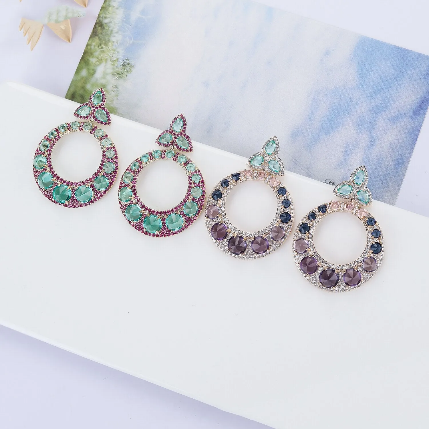 Cubic Zircon CZ Round Earrings for Wedding, Crystals Dangle Earring for Bride, Women Girl Birthday Party Jewelry CE11400