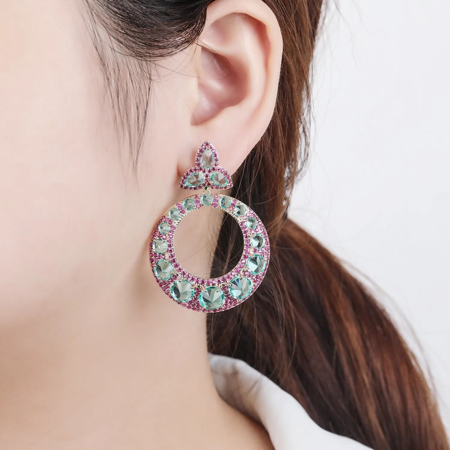 Cubic Zircon CZ Round Earrings for Wedding, Crystals Dangle Earring for Bride, Women Girl Birthday Party Jewelry CE11400
