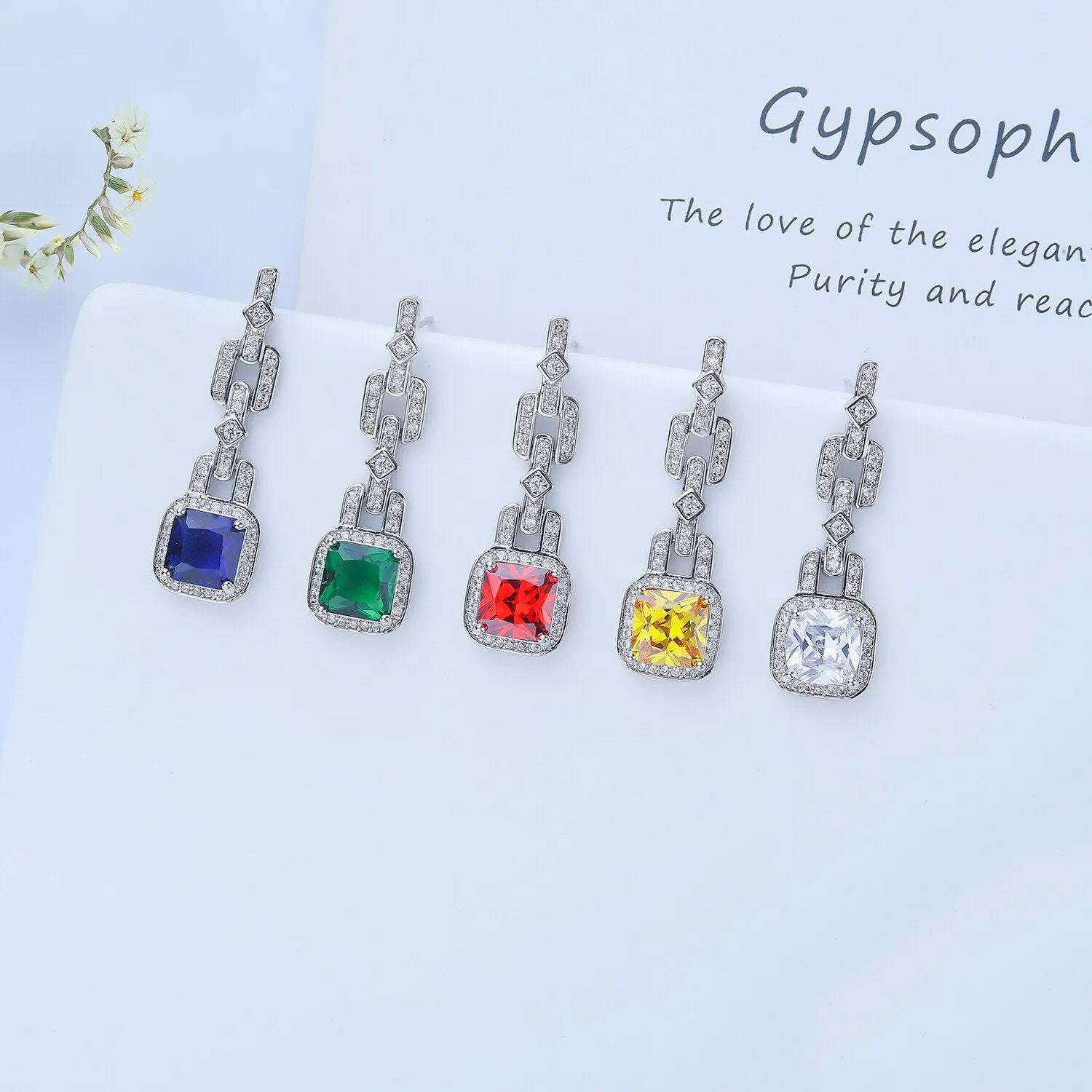 Cubic Zircon CZ Square Earrings for Wedding, Crystals Dangle Earring for Bride, Women Girl Birthday Party Jewelry CE10703