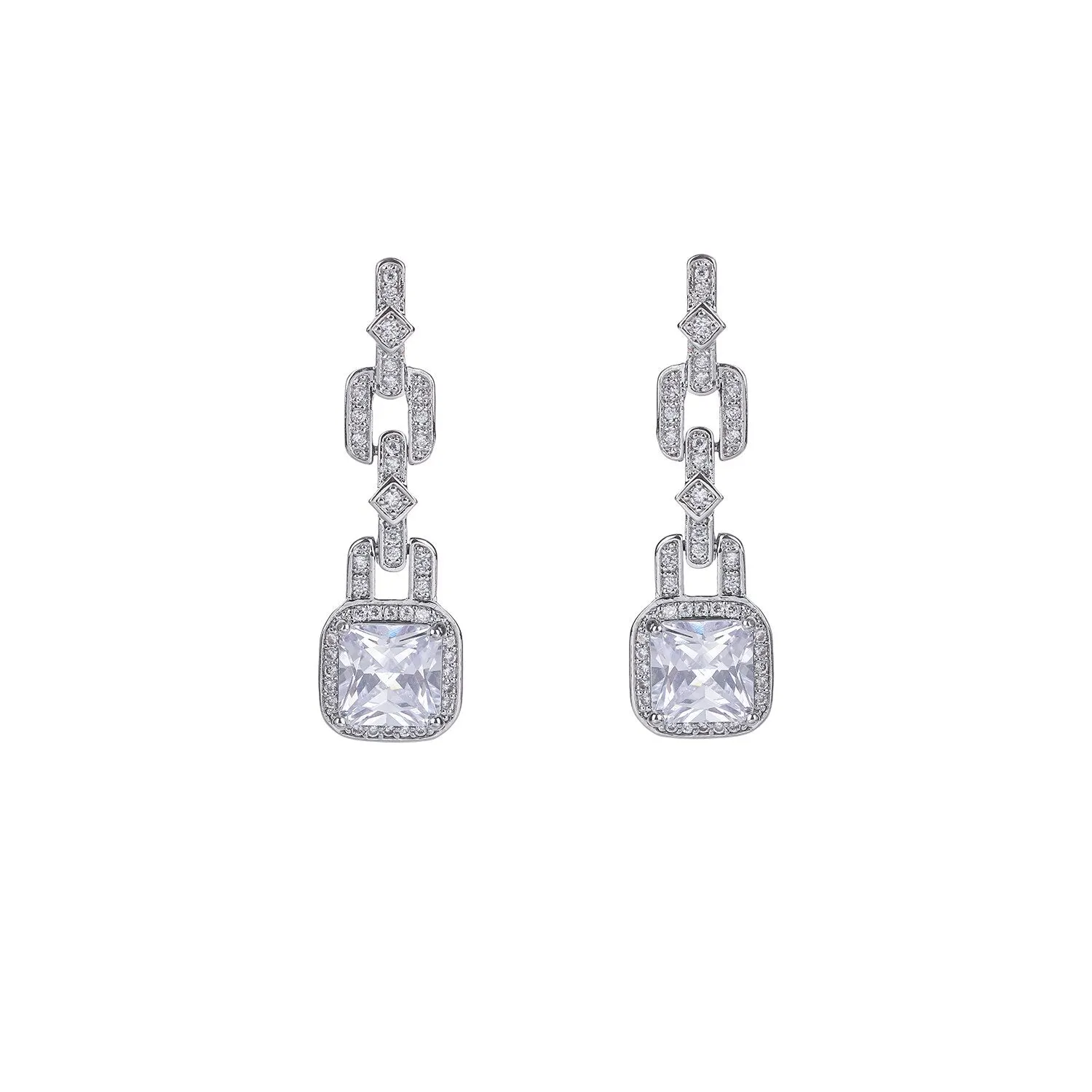 Cubic Zircon CZ Square Earrings for Wedding, Crystals Dangle Earring for Bride, Women Girl Birthday Party Jewelry CE10703