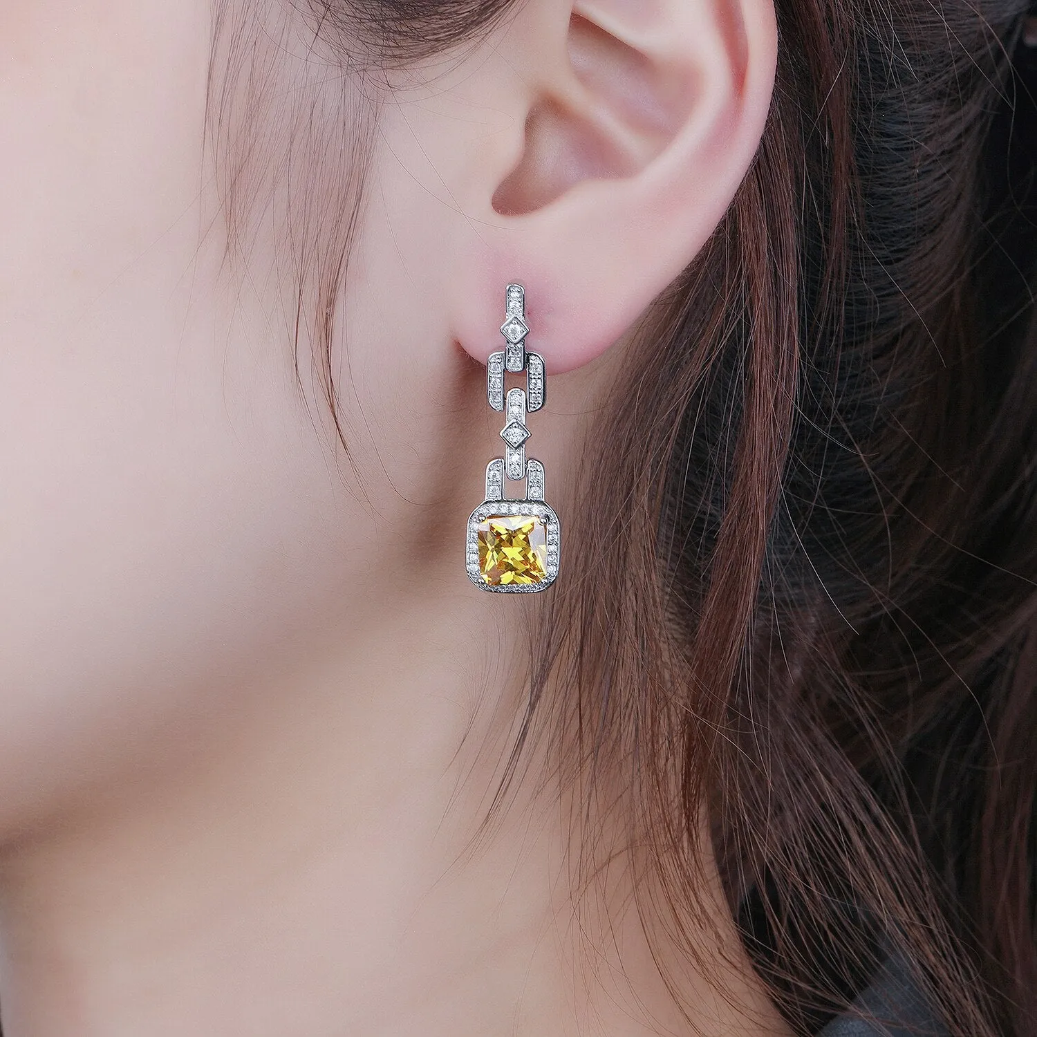 Cubic Zircon CZ Square Earrings for Wedding, Crystals Dangle Earring for Bride, Women Girl Birthday Party Jewelry CE10703
