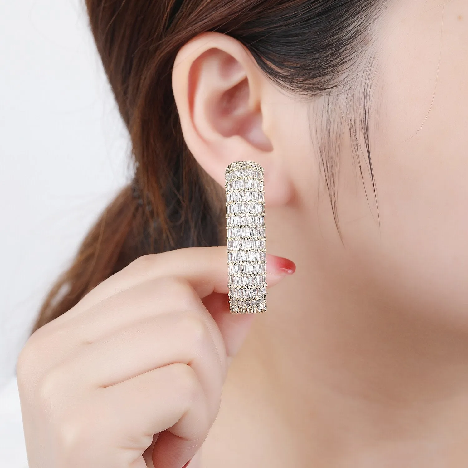 Cubic Zircon CZ Square Earrings for Wedding, Crystals Gold/Silver Earring for Bride, Women Girl Birthday Party Jewelry CE10865