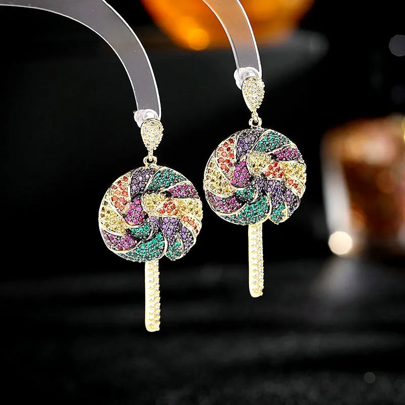 Cubic Zircon Lollipop Candy Dangle Earring for Women,Crystals Girls Party,Promt Drop Earrings Jewelry Accessories LYA062
