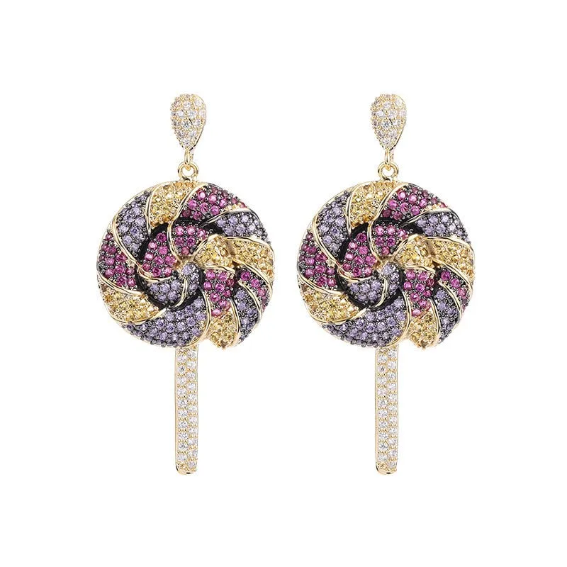 Cubic Zircon Lollipop Candy Dangle Earring for Women,Crystals Girls Party,Promt Drop Earrings Jewelry Accessories LYA062