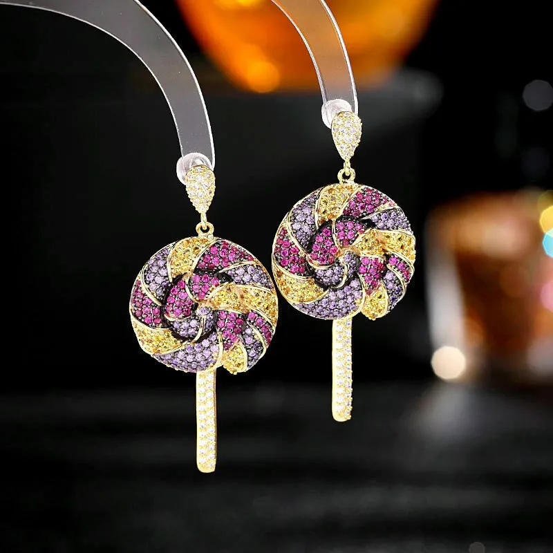 Cubic Zircon Lollipop Candy Dangle Earring for Women,Crystals Girls Party,Promt Drop Earrings Jewelry Accessories LYA062