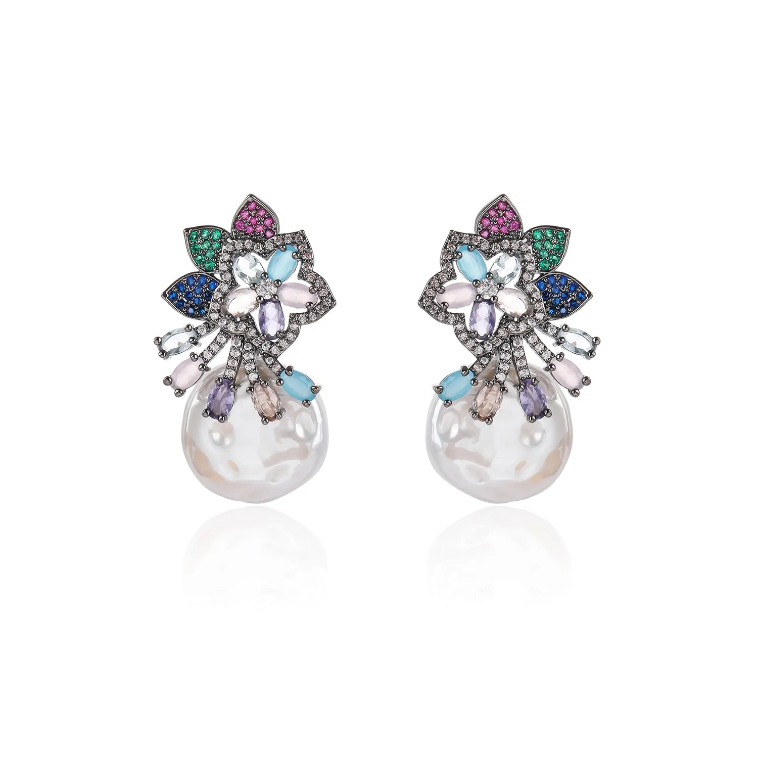 Cubic Zirconia Flower Earring for Wedding, Pearls Prom Dangler Jewelry for Women CE11937