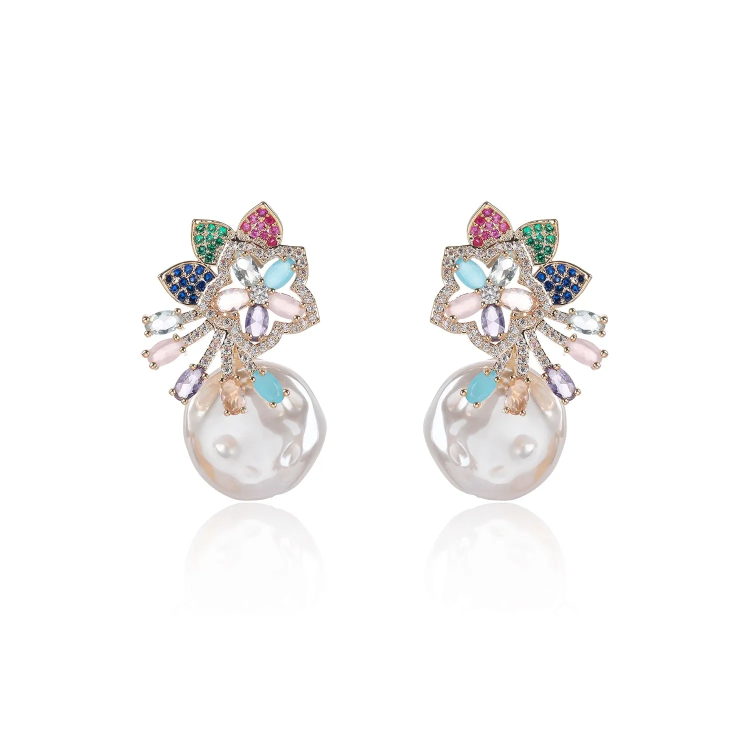 Cubic Zirconia Flower Earring for Wedding, Pearls Prom Dangler Jewelry for Women CE11937