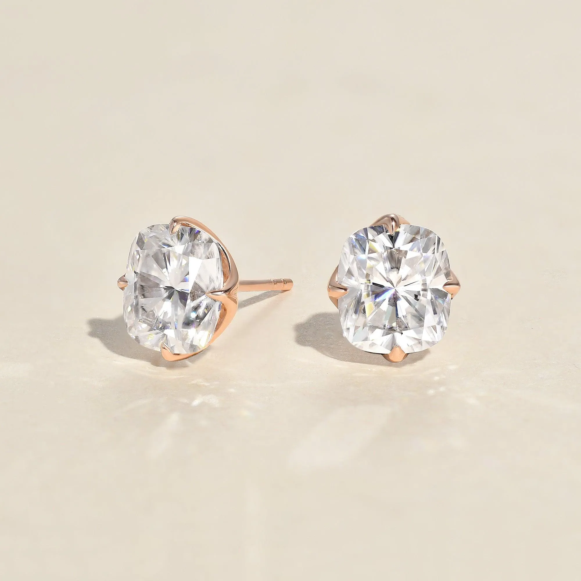 Cushion Cut Classic Solitaire Gold Studs Set 2pcs