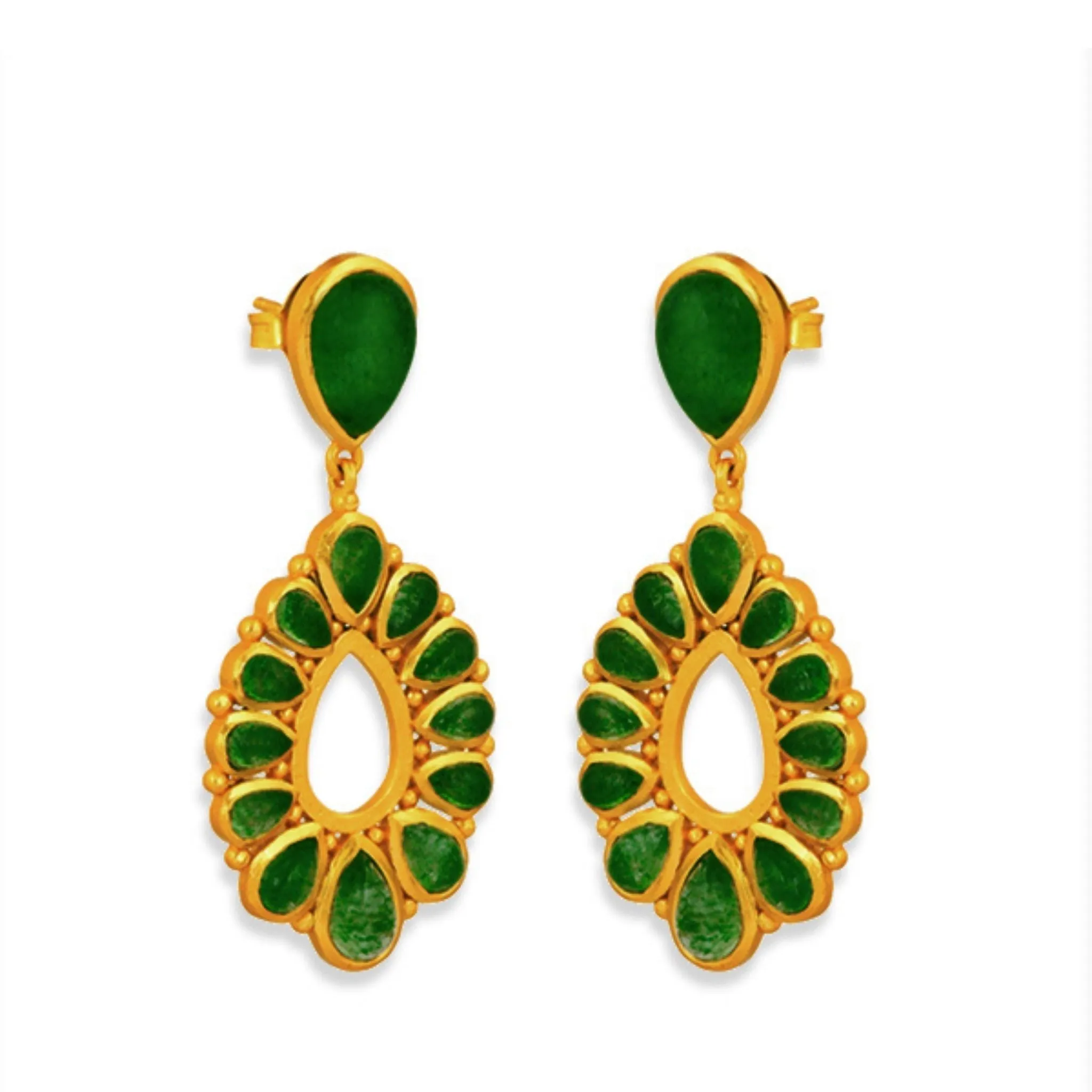 Desert Rain Drop Earrings - Green Strawberry Quartz