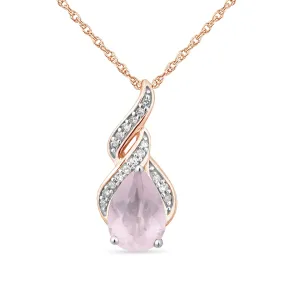 Diamond Set Rose Quartz Necklace in 9ct Rose Gold