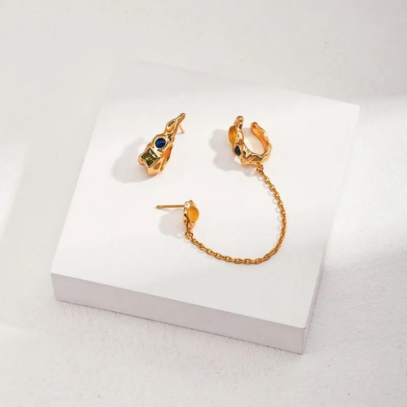 Ear Cuff Chain Eearrings in Sterling Silver