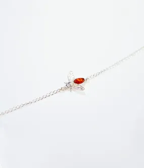 Elegant Baltic Amber Bee Bracelet in Sterling Silver - Unique Charm with Genuine Amber