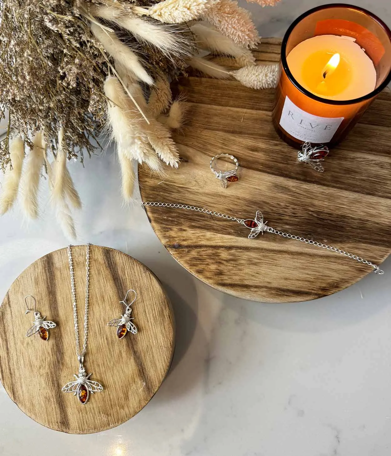 Elegant Baltic Amber Bee Bracelet in Sterling Silver - Unique Charm with Genuine Amber