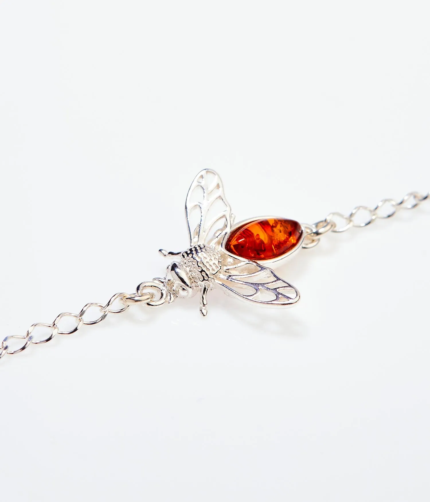 Elegant Baltic Amber Bee Bracelet in Sterling Silver - Unique Charm with Genuine Amber