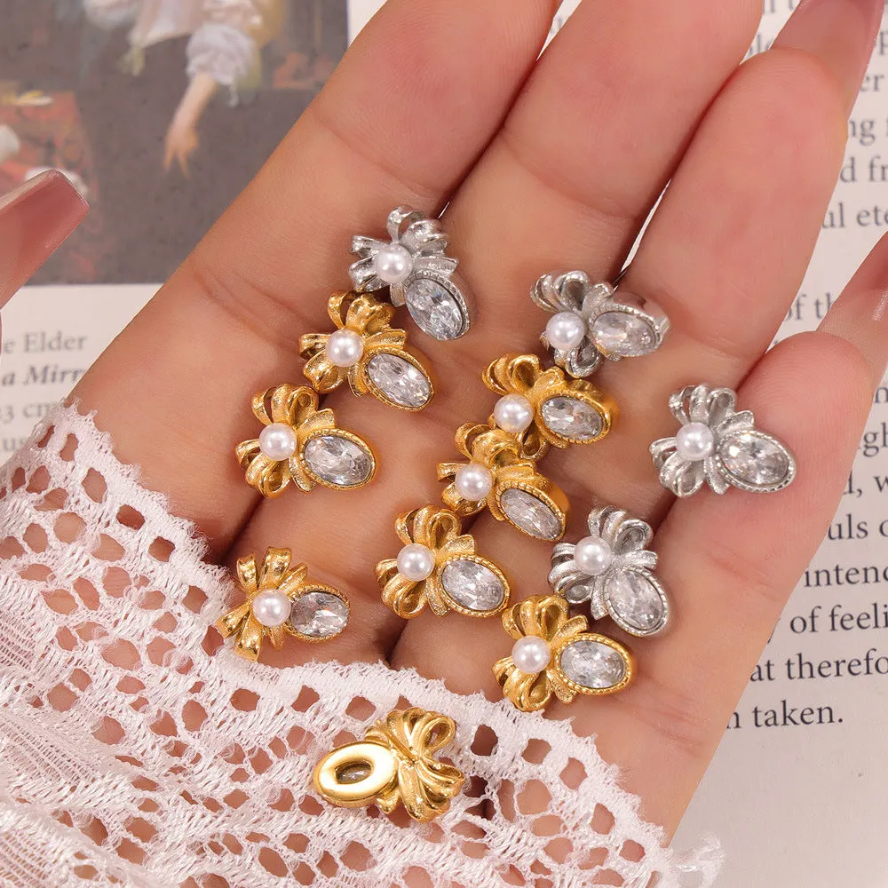 Elegant Lace Bow Stud Earrings with Zircon Detail