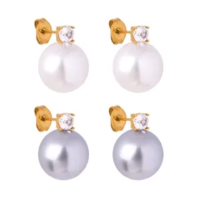 Elegant Round Bead Zircon Earrings with Rubber Inlay for Women