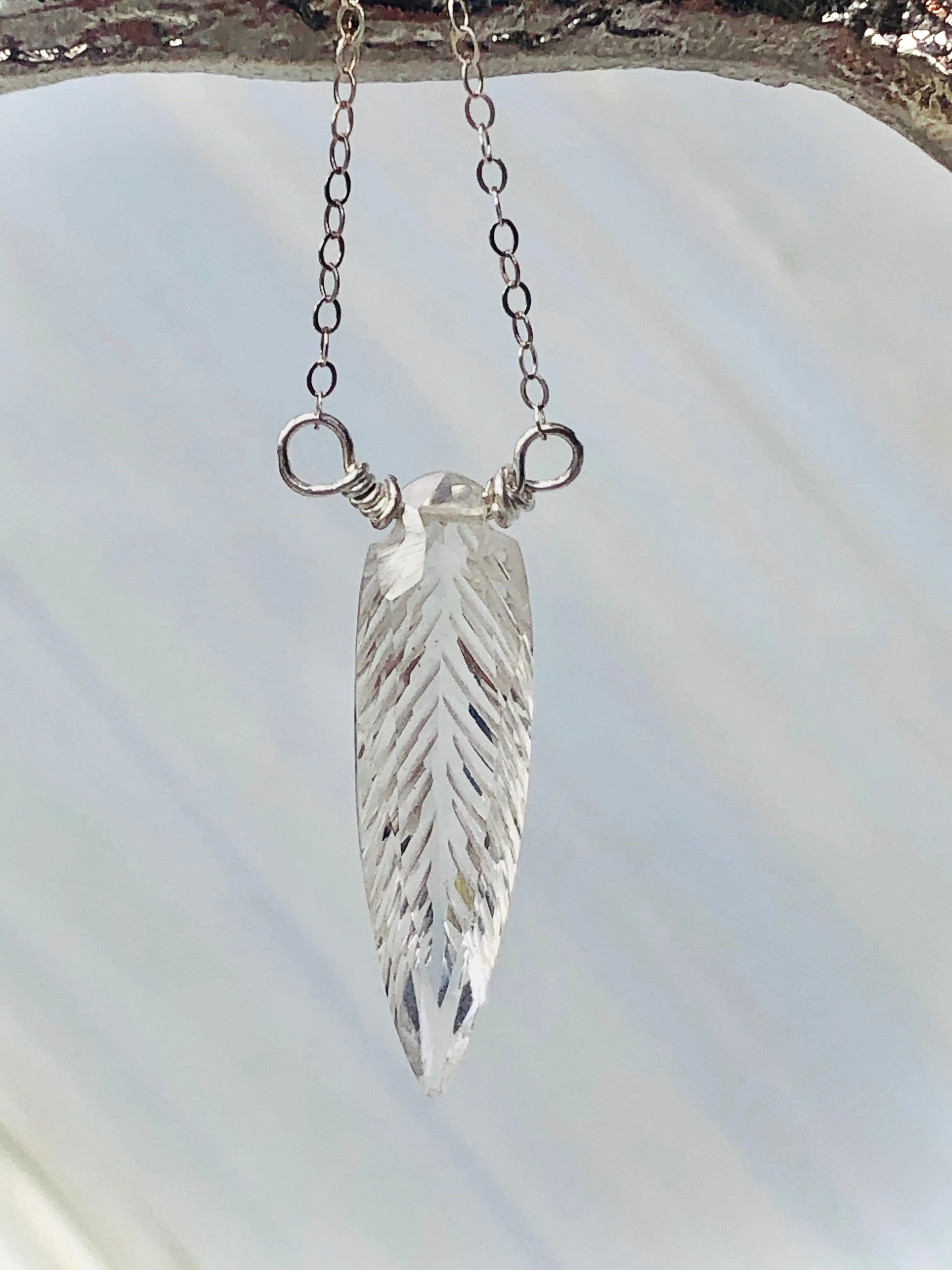 Elegant Silver Marquis Quartz Feather necklace