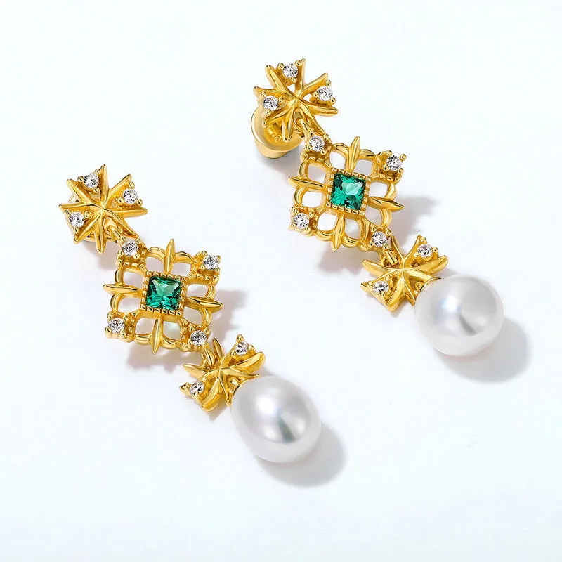 Emerald and Pearl Earrings
