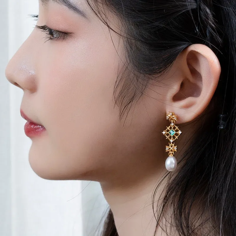Emerald and Pearl Earrings