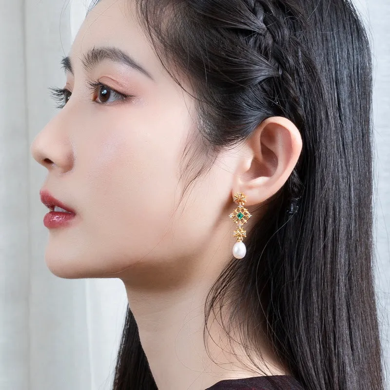 Emerald and Pearl Earrings