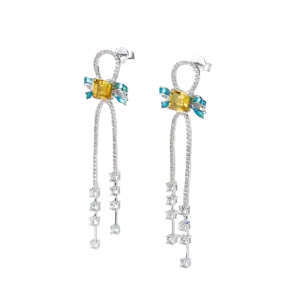 Enamel Bow Yellow Zircon Drop Earrings