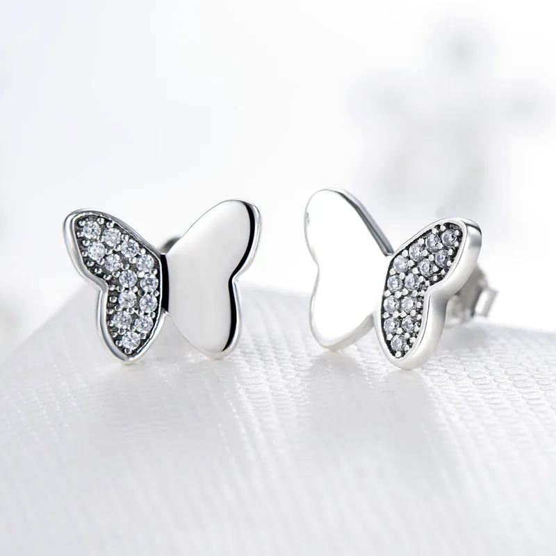 European Style Sterling Silver Butterfly Earrings with Zircon Gems