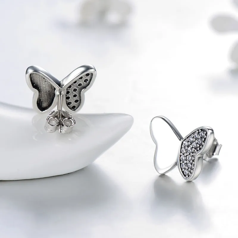 European Style Sterling Silver Butterfly Earrings with Zircon Gems