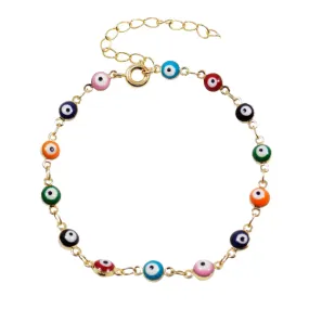 Evil eye bracelet. Multi-color Tiny evil eye charm Gold Plated Chain Bracelet, Evil Eye Anklet
