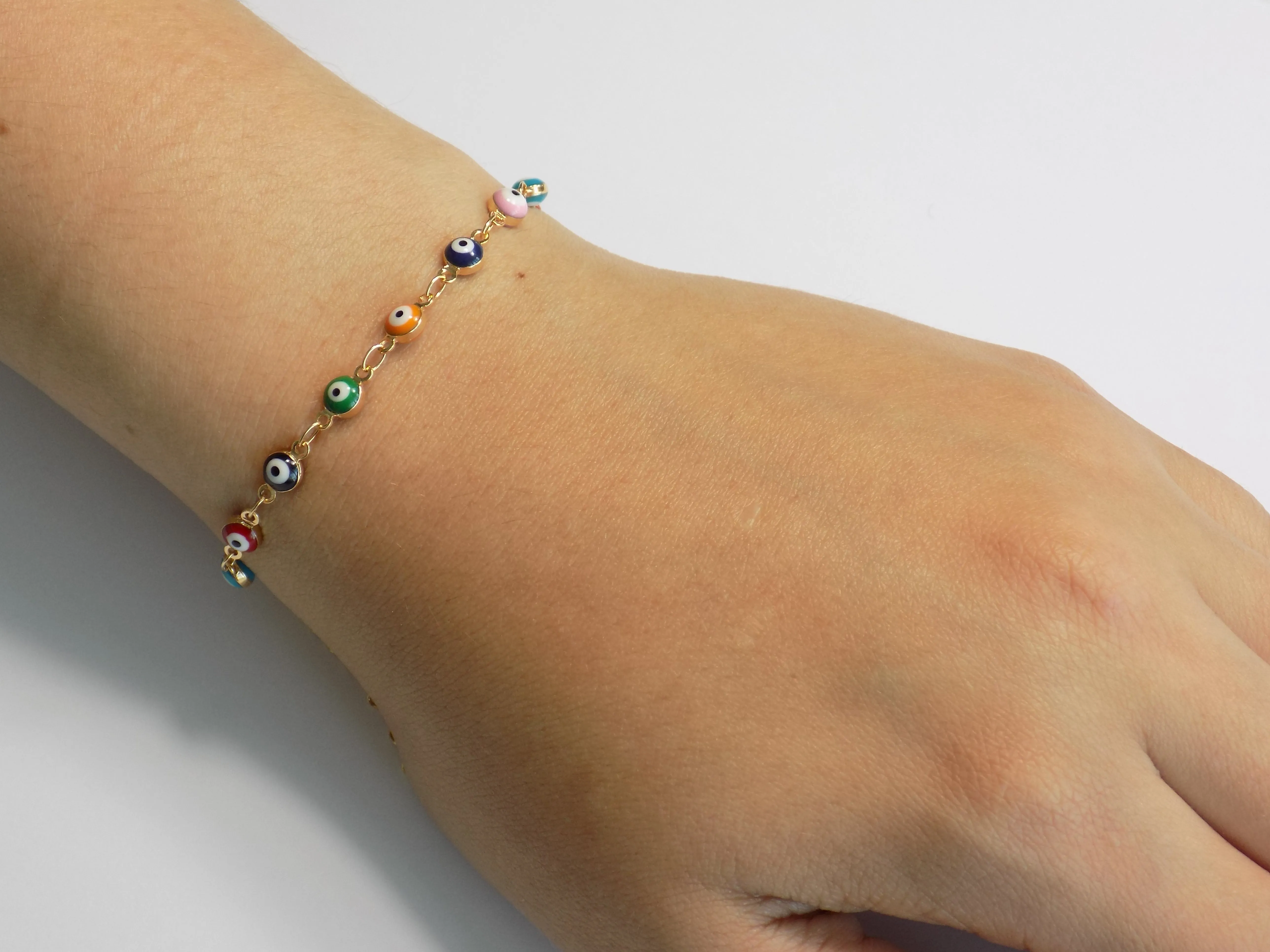 Evil eye bracelet. Multi-color Tiny evil eye charm Gold Plated Chain Bracelet, Evil Eye Anklet