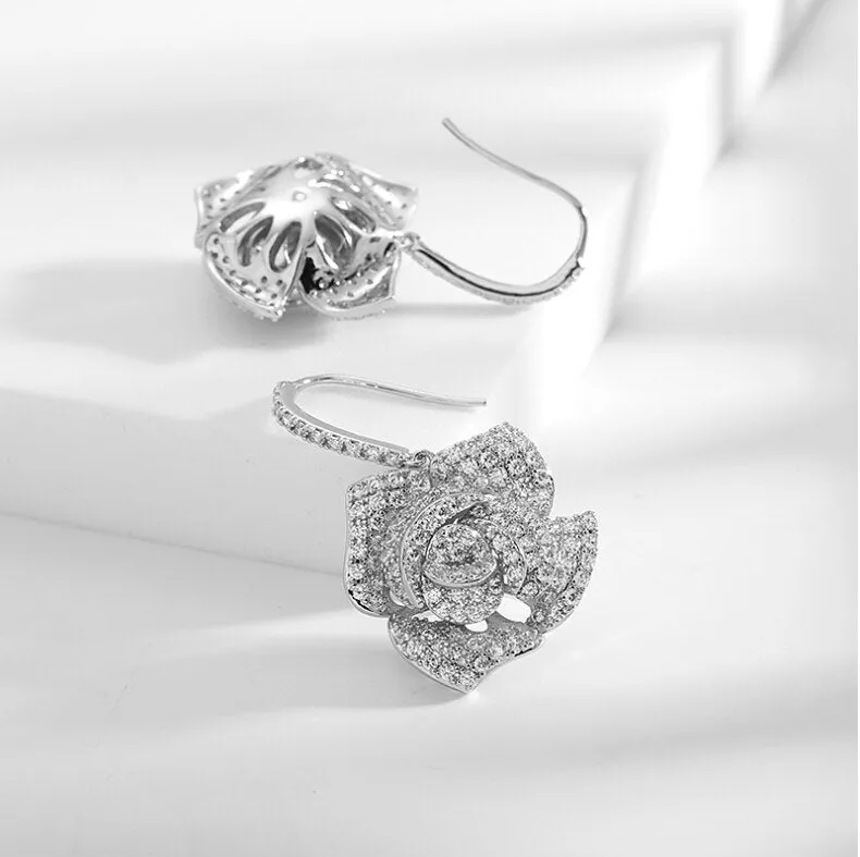 Exaggerated dinner party micro-inlaid zircon fashion personality ear hook rose earrings LYB077