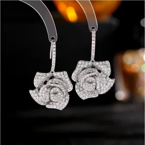 Exaggerated dinner party micro-inlaid zircon fashion personality ear hook rose earrings LYB077