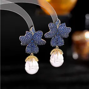 Fashion new earrings high-level exaggerated zircon earrings flower baroque pearl earrings 925 Silver Pin LYB-033