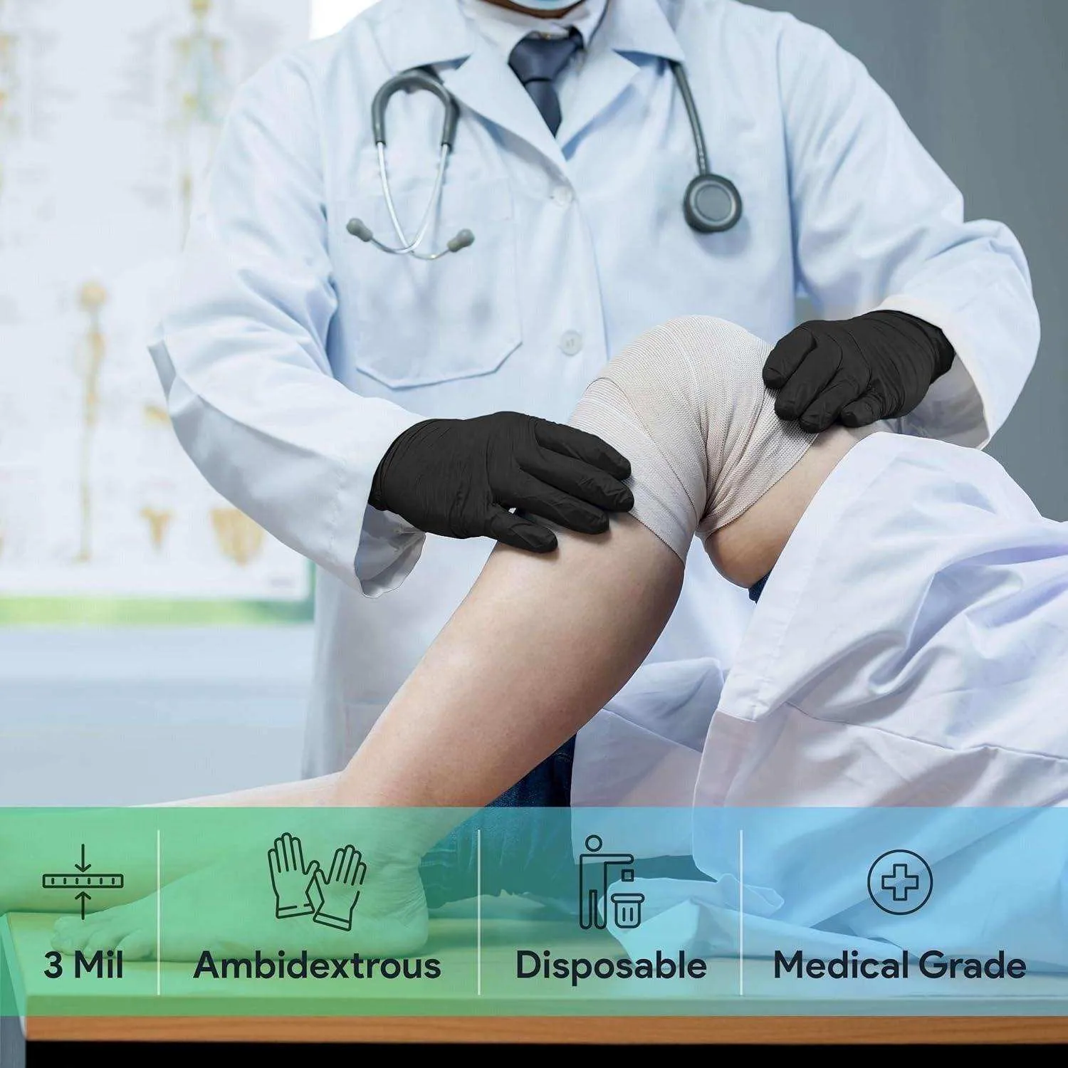 FifthPulse Medical Exam Black Nitrile Gloves - 10 Boxes of 100 Count