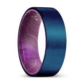 FINLAY Flat Tungsten Ring with Purple Wood Sleeve Blue Brushed - 8mm