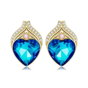 Fish Tail Heart Shape Blue Zircon Silver Stud Earrings