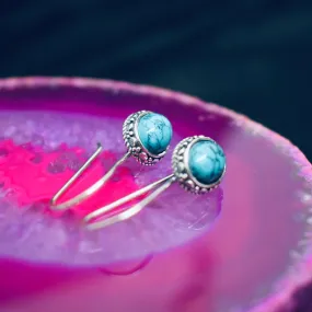 Fixed Latch Turquoise Earrings (925) Sterling Silver