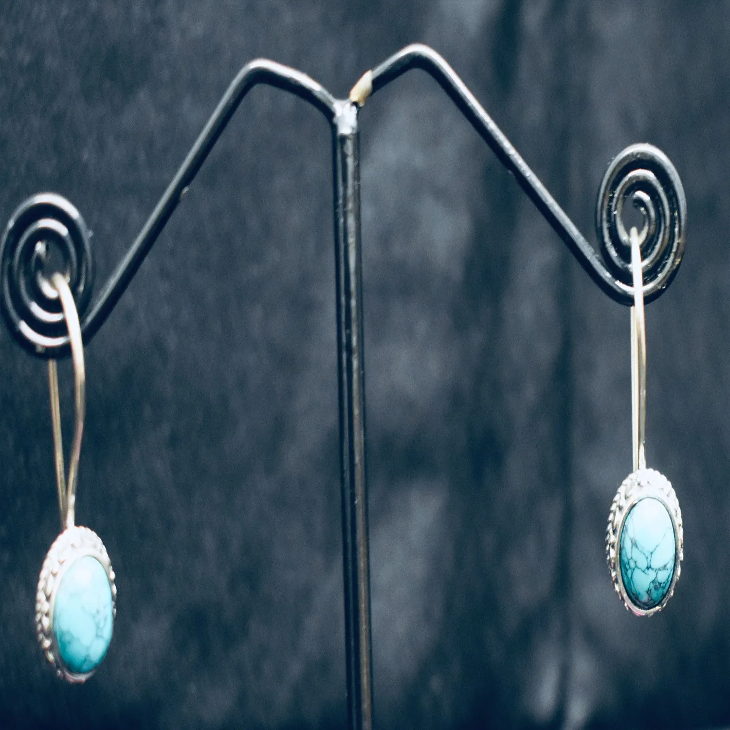Fixed Latch Turquoise Earrings (925) Sterling Silver
