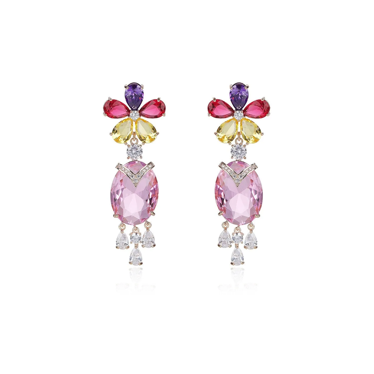 Flower Cubic Zircon CZ Rose Earrings for Wedding, Crystals Heart Earring for Bride, Women Girl Birthday Party Jewelry CE11570
