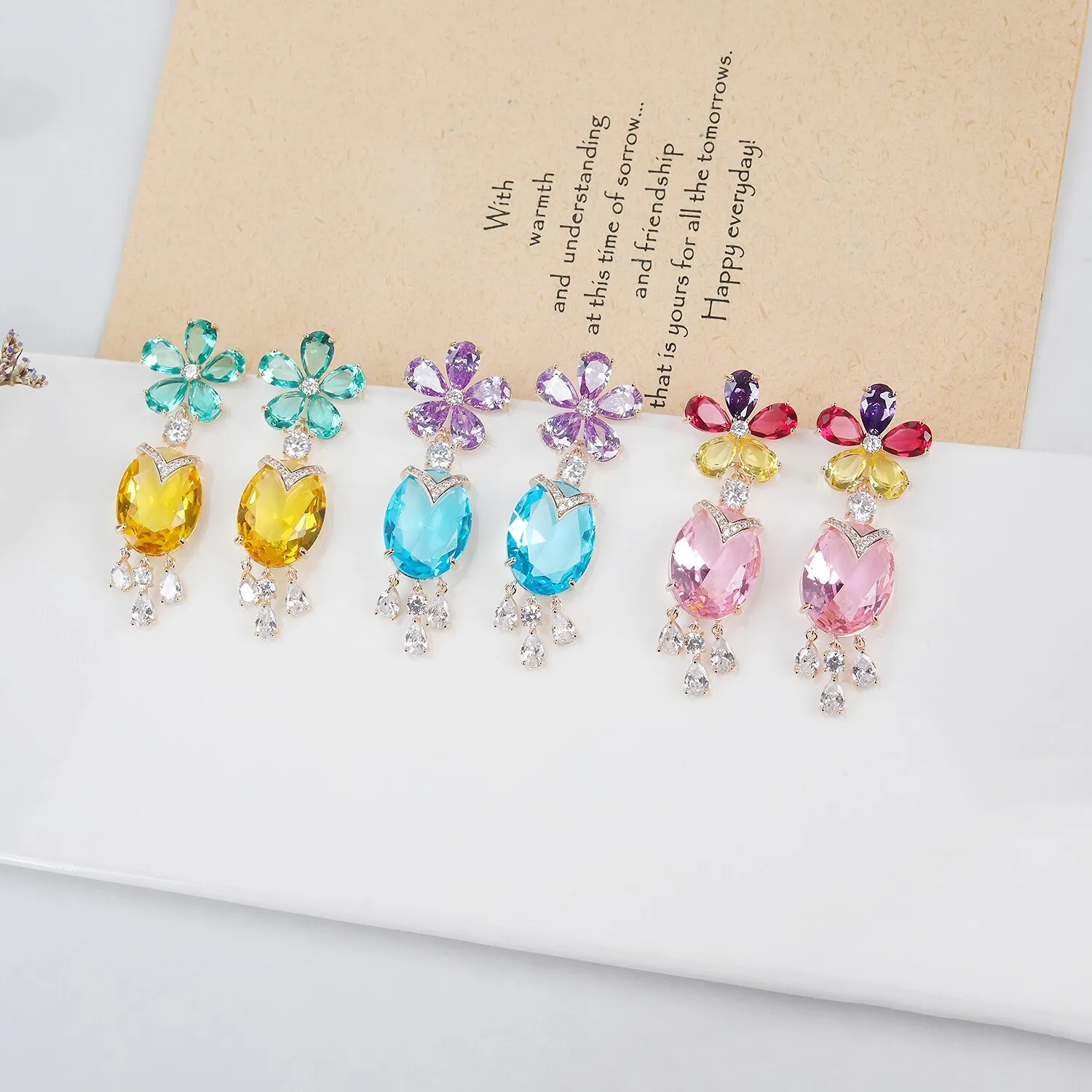 Flower Cubic Zircon CZ Rose Earrings for Wedding, Crystals Heart Earring for Bride, Women Girl Birthday Party Jewelry CE11570